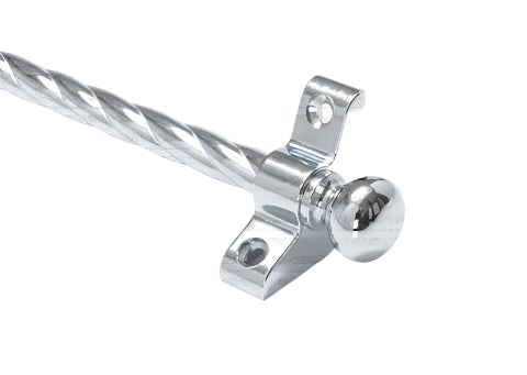 1 x Polished Chrome Rope Twist 3/8" x 28" Stair Rod With Ball Finials