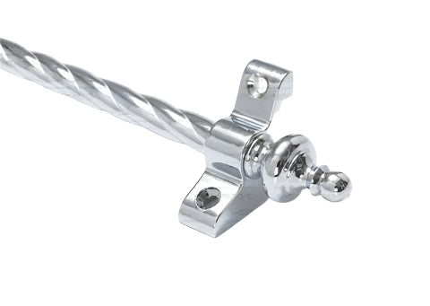 1 x Polished Chrome Rope Twist 3/8" x 28" Stair Rod With Urn Finials