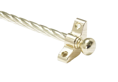 1 x Candy Twist Rope Polished Brass 3/8" x 28" Stair Rod With Knob Finial & Bracket