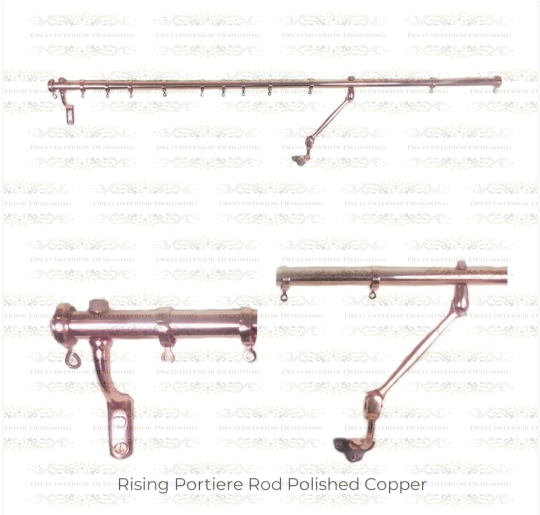 Solid Brass Rising Portiere Rod Polished Copper, Unique Portiere Curtain Rods