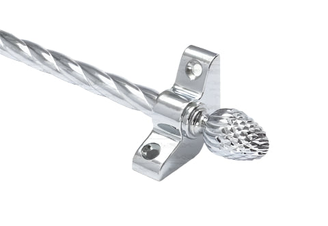 1 x Polished Chrome Rope Twist 3/8" x 28" Stair Rod With Pineapple Finials